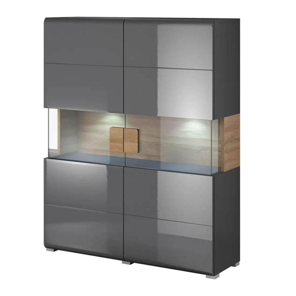 Vetrina a doppie porte collezione OHIO. Colore grigio antracite e rovere.