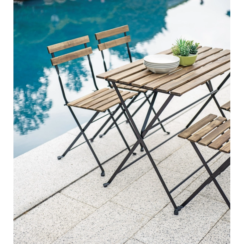 Set Bistrò In Ferro E Acacia Fsc Scura - 4 Sedie E Un Tavolo 100X54 Cm Moia