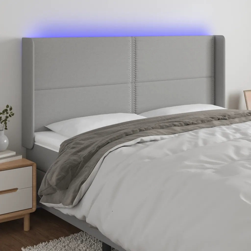 Testiera | Testata a LED Grigio Chiaro 183x16x118/128 cm in Tessuto