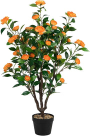 Pianta artificiale, camelia, 102 cm, piante da appartamento con 37 fiori, piante artificiali in vaso, piante decorative per interni ed esterni
