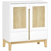 Credenza con 2 porte, 2 cassetti e ripiano regolabile, 80 x 40 x 86 cm, Bianco e rovere