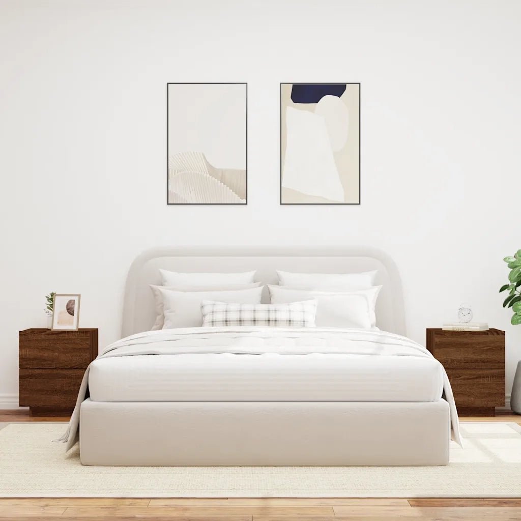 Set di 2 Comodini | Armadio da Notte | Mobiletto da notte con Luci LED Rovere Marrone in Legno Multistrato