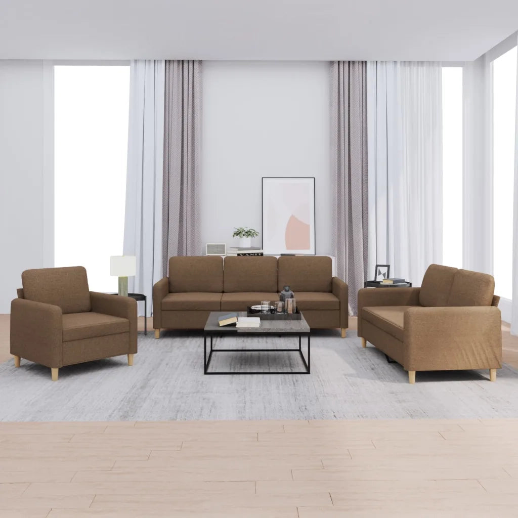 Set di Divani 3 pz con Cuscini Marrone in Tessuto 3202057