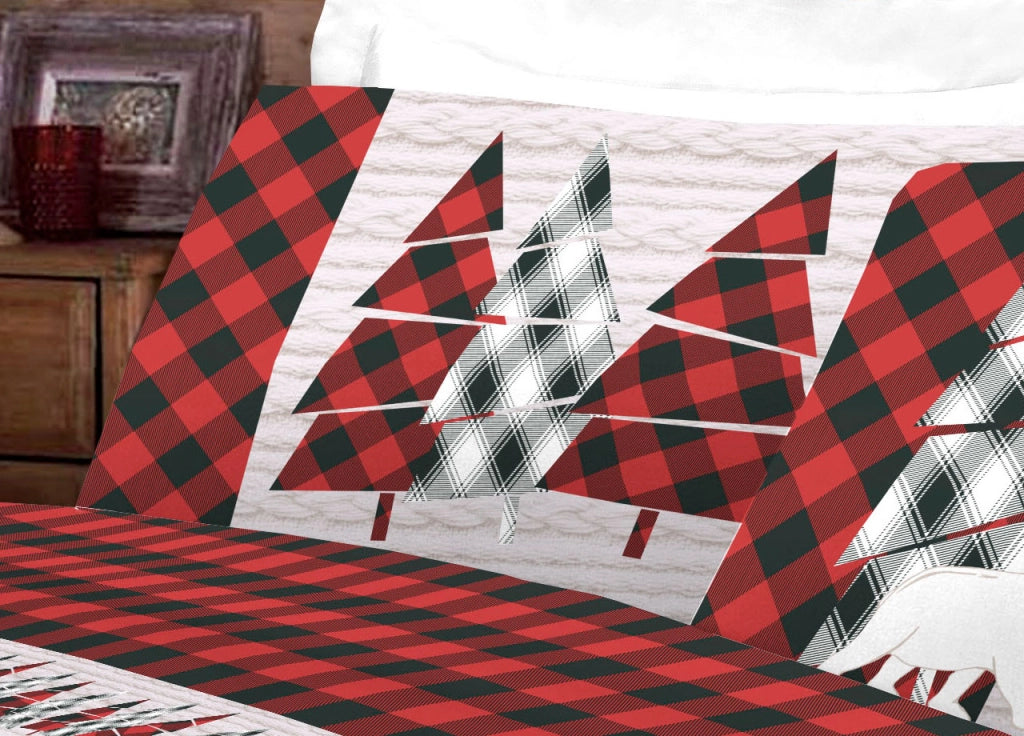 Completo Lenzuola Letto Pensieri Delicati 100% Cotone Dis. Canada - Singolo - Rosso