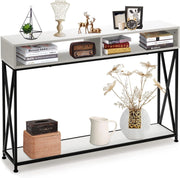 Tavolo Consolle Ingresso, Tavolini Stretto a 3 Ripiani, Salvaspazio e Multiuso, in Ferro, Industriale, Portata di 45 kg, 120x23x79cm, 3 Colori Disponibili, Nero/Bianco/Marrone