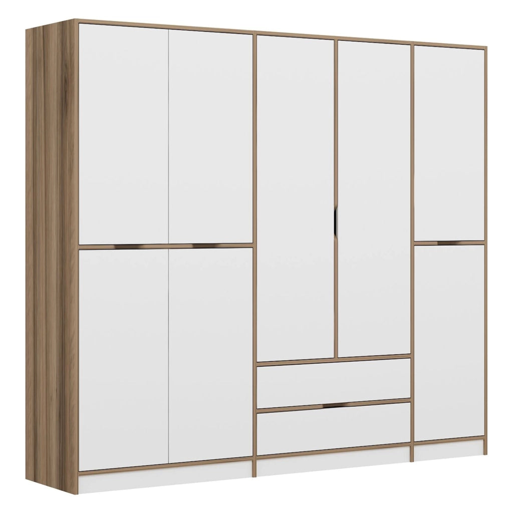 Armadio Camera da Letto Sarcedo, Guardaroba Grande 2 Cassetti, 232x208h cm Bianco