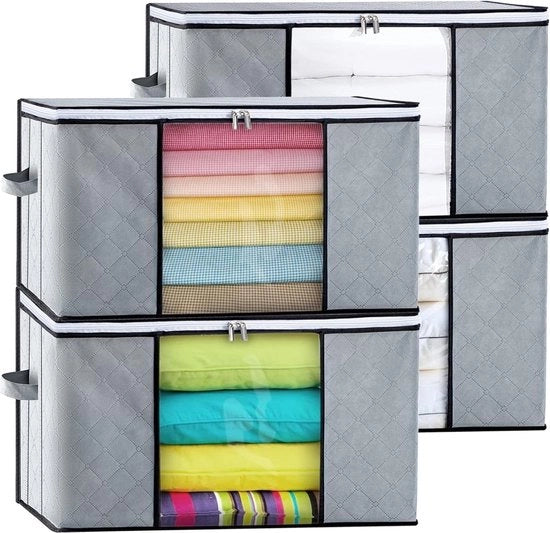 Set di contenitori pieghevoli da 4 pezzi - maniglia rinforzata e chiusura a zip - contenitore per coperte e cuscini - 60 x 40 x 35 cm