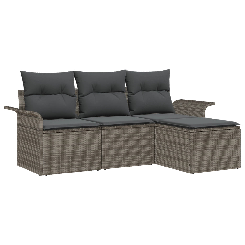 Set Divano Giardino  4 Pezzi con Cuscini Grigio Polyrattan