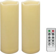 2 pezzi 3"x 8" LED Pijler con illuminazione fissa, a batterie, con controllo a distanza, per candele fumanti in plastica dura, per decorazione elettrica per patio, giardino, casa e festa.