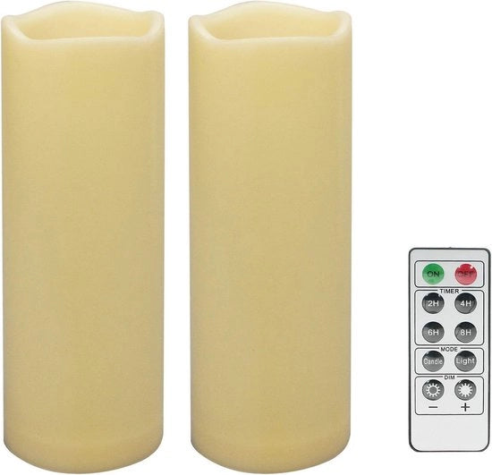 2 pezzi 3"x 8" LED Pijler con illuminazione fissa, a batterie, con controllo a distanza, per candele fumanti in plastica dura, per decorazione elettrica per patio, giardino, casa e festa.