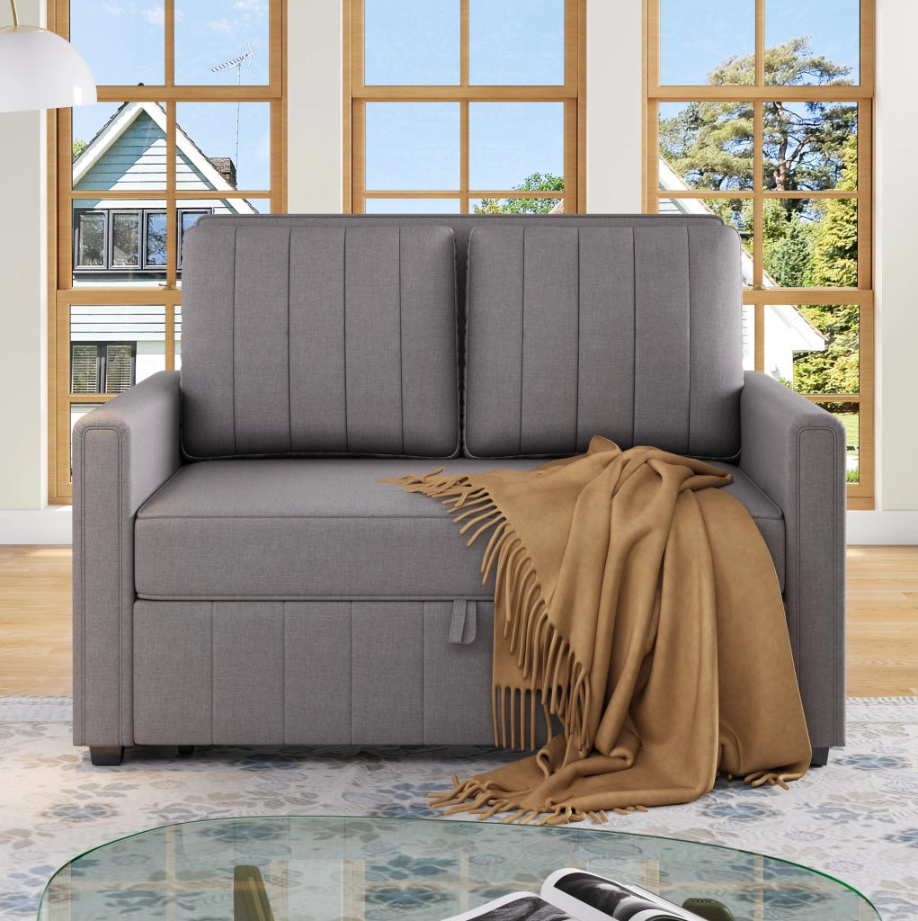 Divano letto pieghevole 127x75x94 cm con schienale regolabile e 2 cuscini in schiuma grigio antico