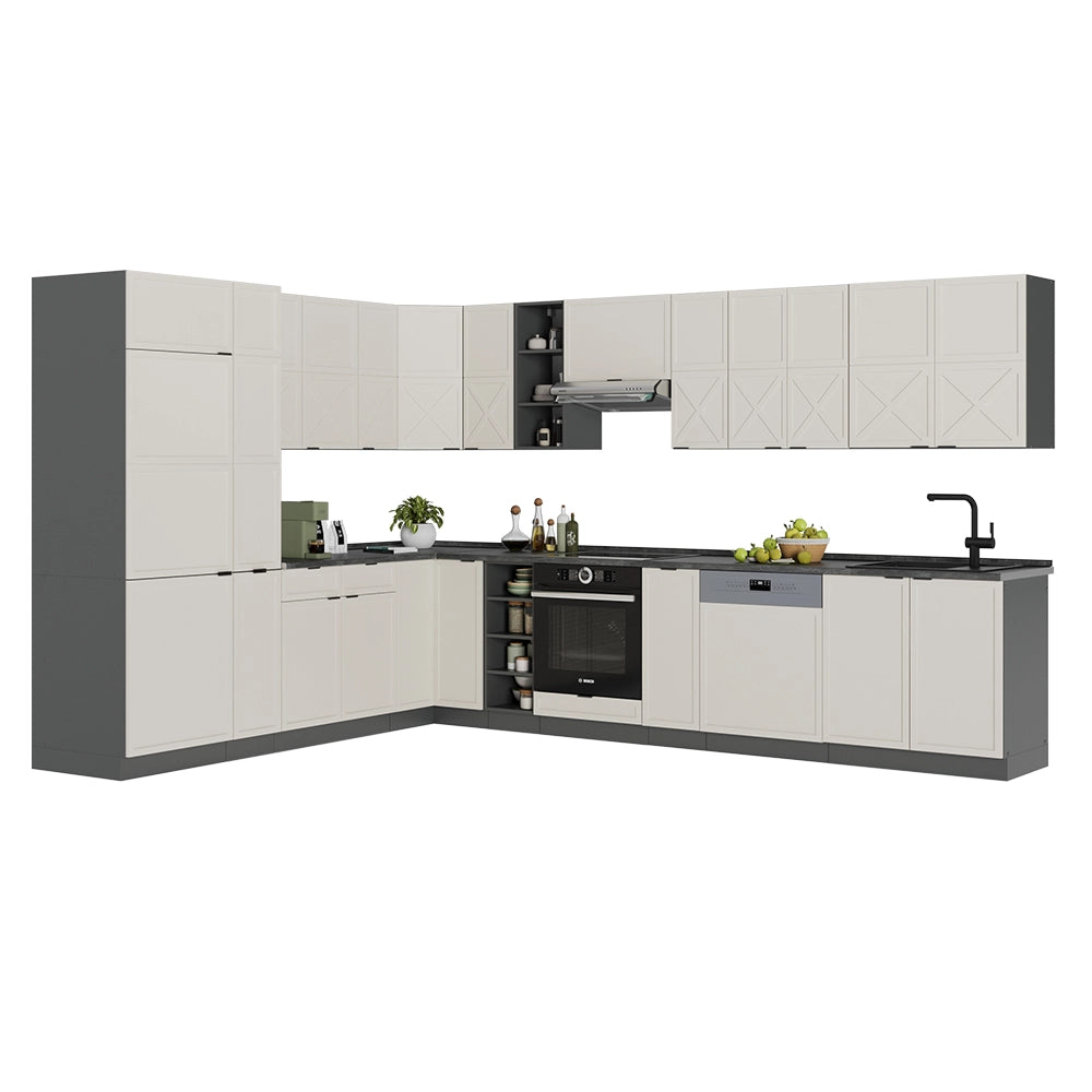 Cucina angolare completa Fame-Line GrigioBeige/Antracite 347 x 60 cm, PL Marmo Vicco