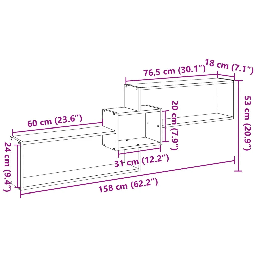 Mobile a Parete 158x18x53 cm Legno Antico in Legno Multistrato