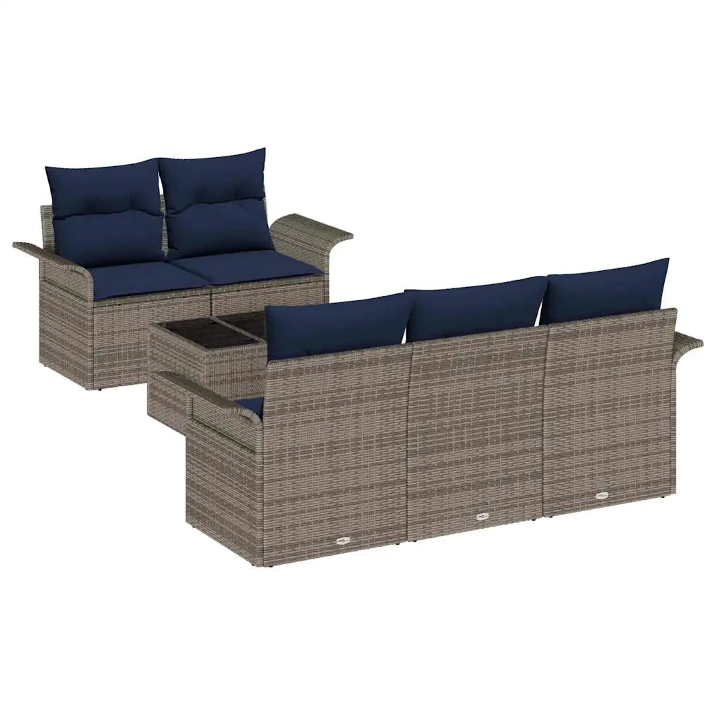 Set Divano da Giardino 6 pcs Grigio e Blu Navy polyrattan