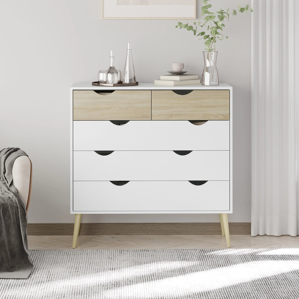 Cassettiera con 5 Cassetti ¨C Xylo ¨C Legno Bianco e Rovere 99x39x101 cm