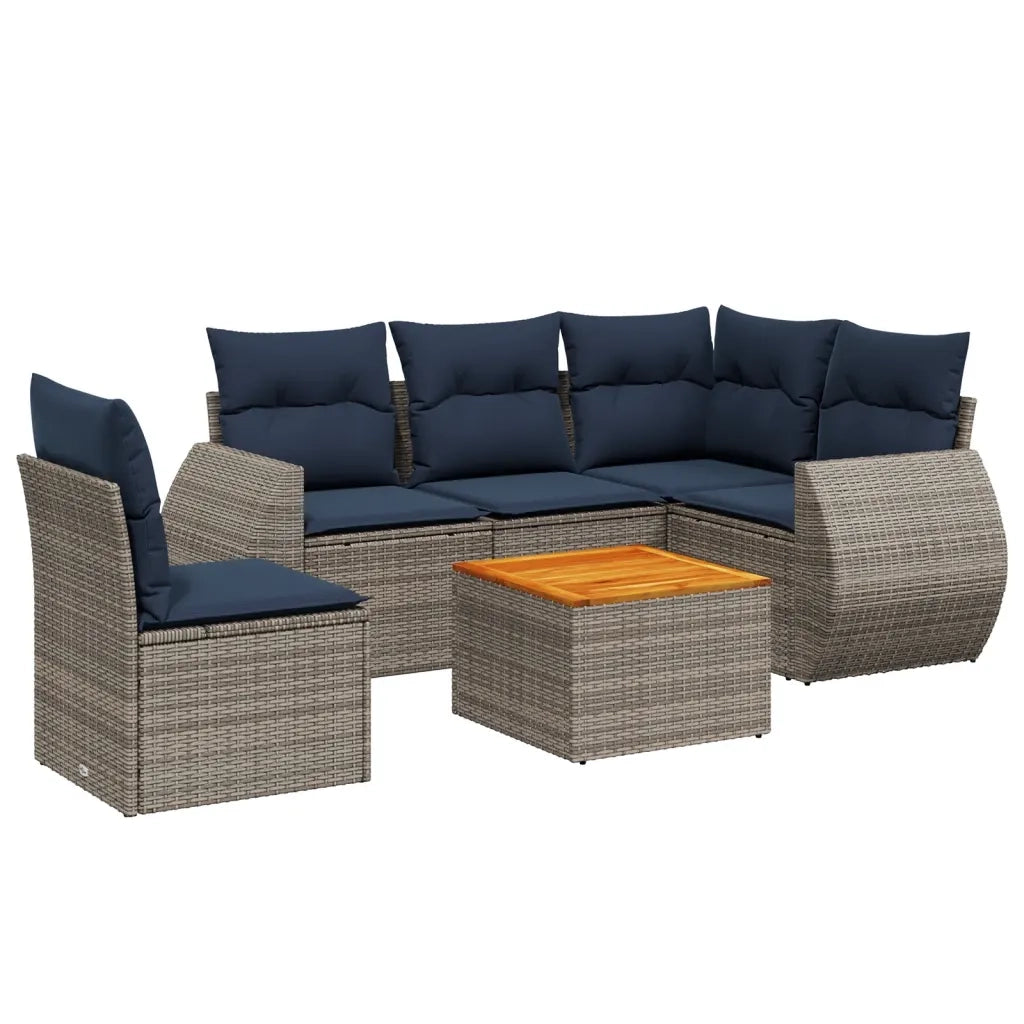 Set Divani da Giardino 6 pz con Cuscini Grigio in Polyrattan 3225011