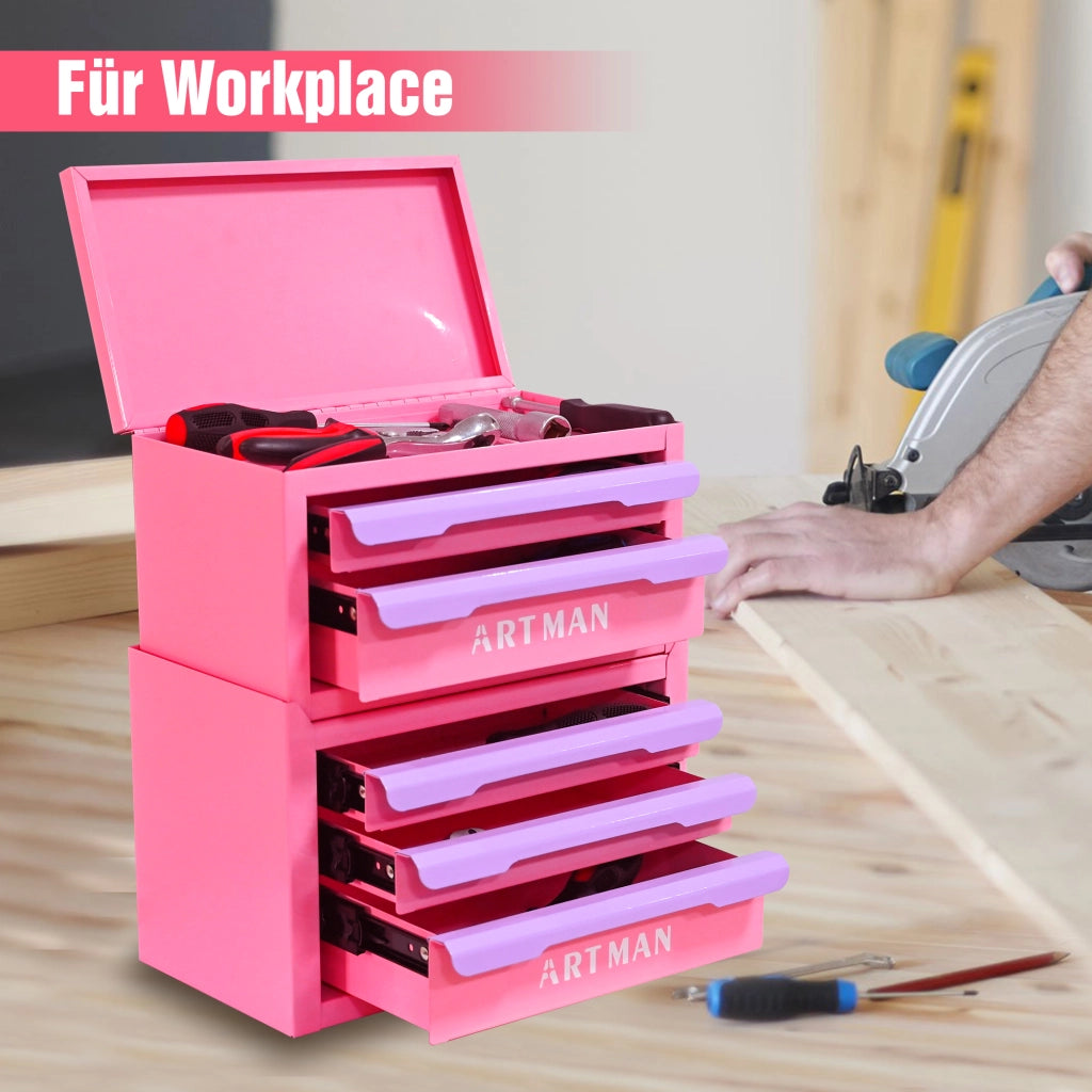 Mobile contenitore da tavolo con 5 cassetti impilabili, struttura in acciaio, per ufficio e bagno, rosa e viola