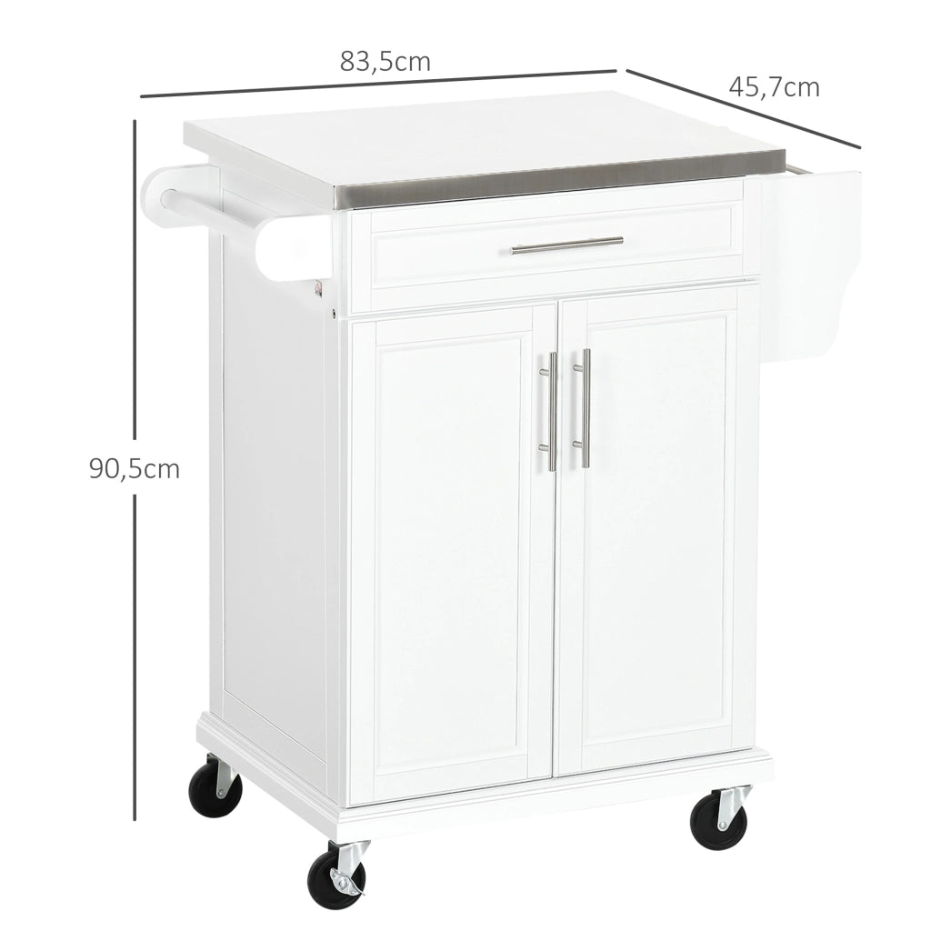 Tavolo da cucina con ruote ¨C zephmum ¨C bianco, acciaio