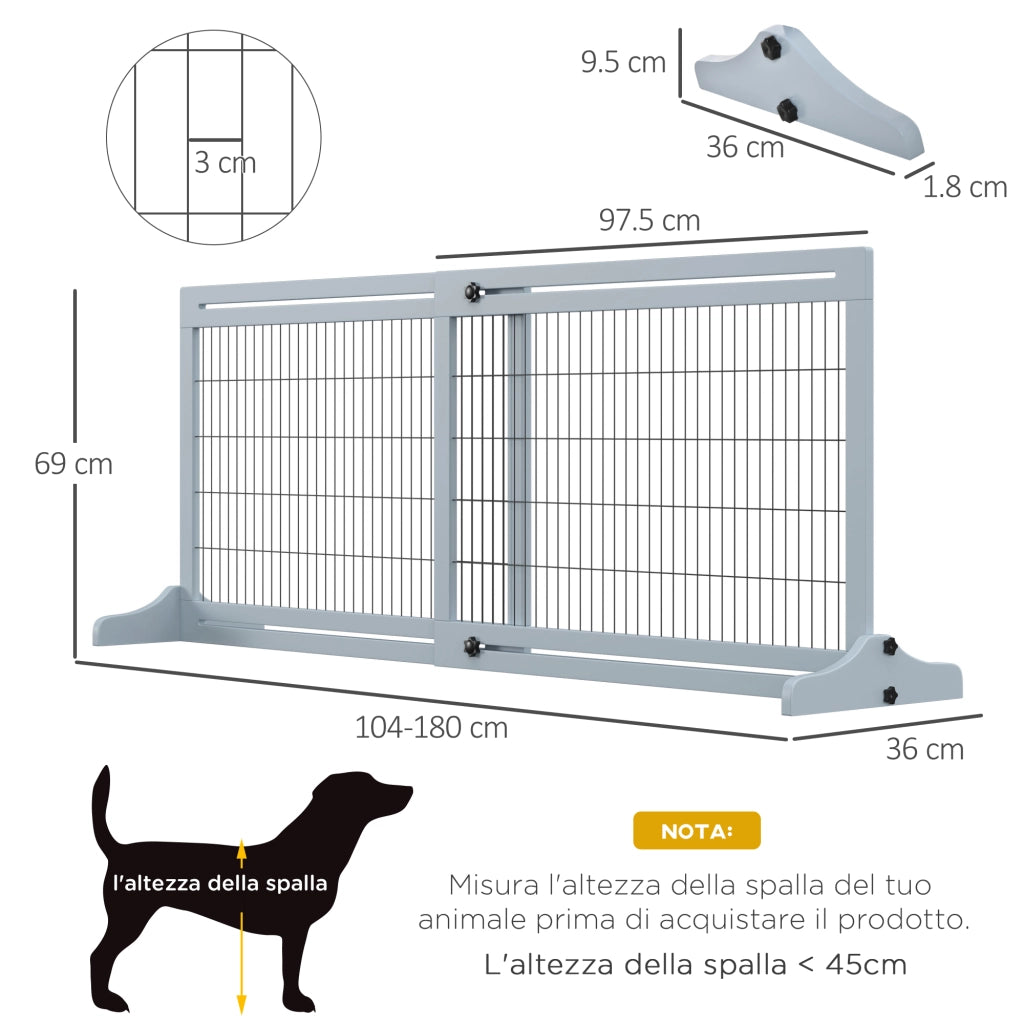 Cancellino per Cani Estensibile da Interno in Legno e Acciaio. 104-180x36x69cm. Blu-grigio