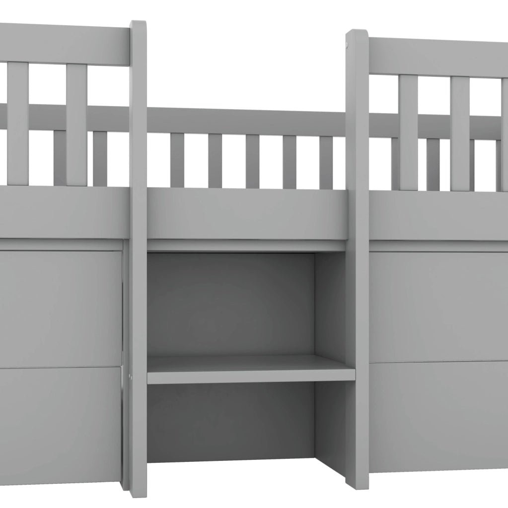 Letto a soppalco basso con 4 cassetti, sponde e scala