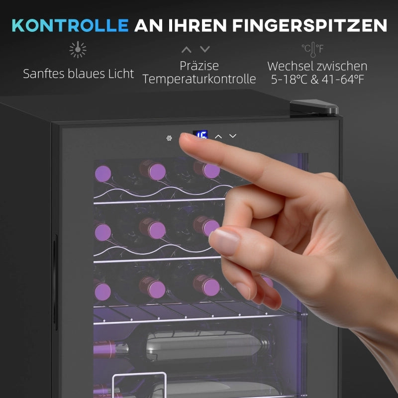 Cantinetta vino da 16 bottiglie con controllo temperatura 5-18 °C, porta in vetro, LED, nero, 54 × 55 × 62 cm