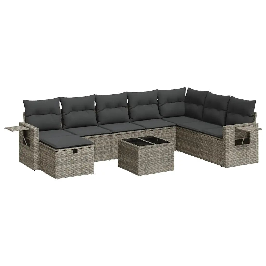 Set Divano da Giardino 9 pz con Cuscini Grigio in Polyrattan 3325546
