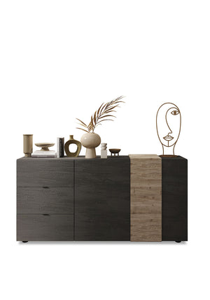 Madia Design Moderno 2 Ante 3 Cassetti Venus 181x44x84 cm Titanio E Rovere Cadiz