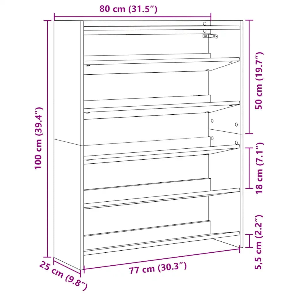 Scarpiera Grigio Sonoma 80x25x100 cm in Legno Multistrato 859901