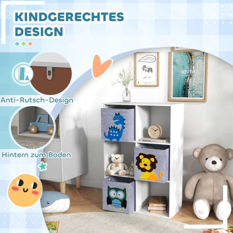 Libreria per bambini ULEVR 61,8x29,9x91,5 cm con 6 vani e 3 cassetti, in legno grigio