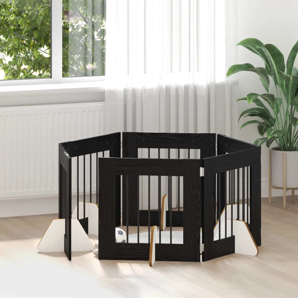 Cancello per cani con supporti 6 pz Rovere Nero 60 x 60 cm CFW7371796
