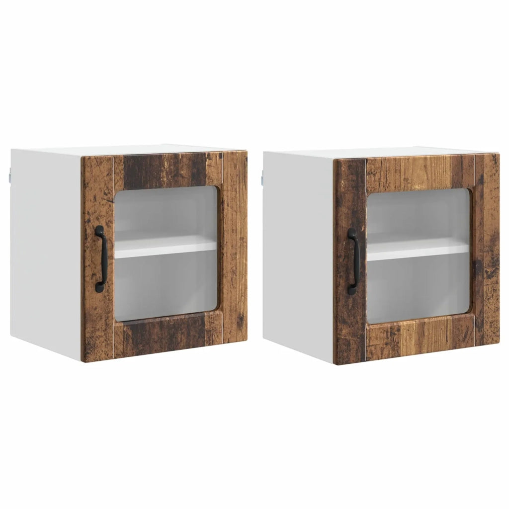 Pensile da cucina | Mobile in vetro da parete PORTO 2 pz Legno vecchio