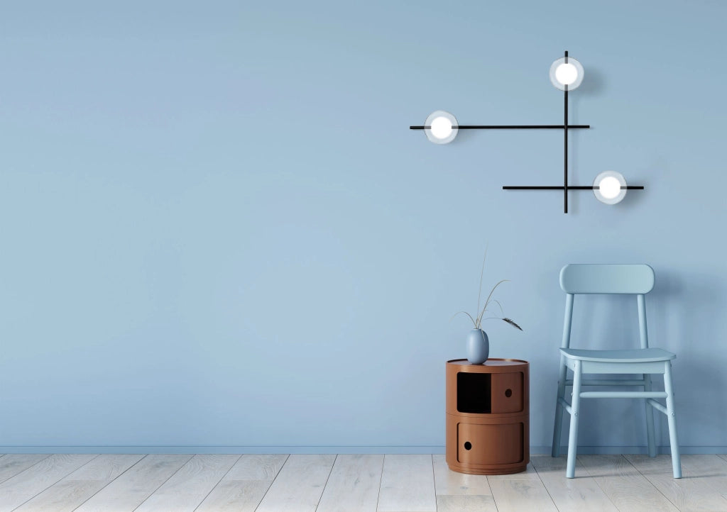 MIKADO LAMPADA DA PARETE O SOFFITTO CON ROTAZIONE 3 LUCI VETRO COSMO IN METALLO NERO D.12CM ATTACCO G9