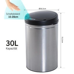 PATTUMIERA con sensore 30 L Ø30,5x51,5 cm Nero Acciaio inox