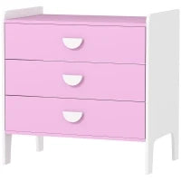 Cassettiera per bambini con 3 cassetti, MDF, Armadio per bambini, Rosa+Bianco