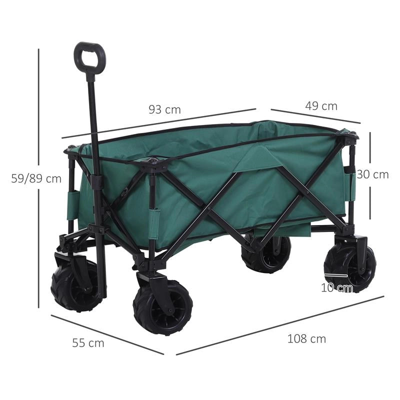 CARRELLO DA GIARDINO CARICO MAX 70KG CON MANIGLIA TELESCOPICA, IN METALLO E TESSUTO OXFORD, 108X55 CM, VERDE