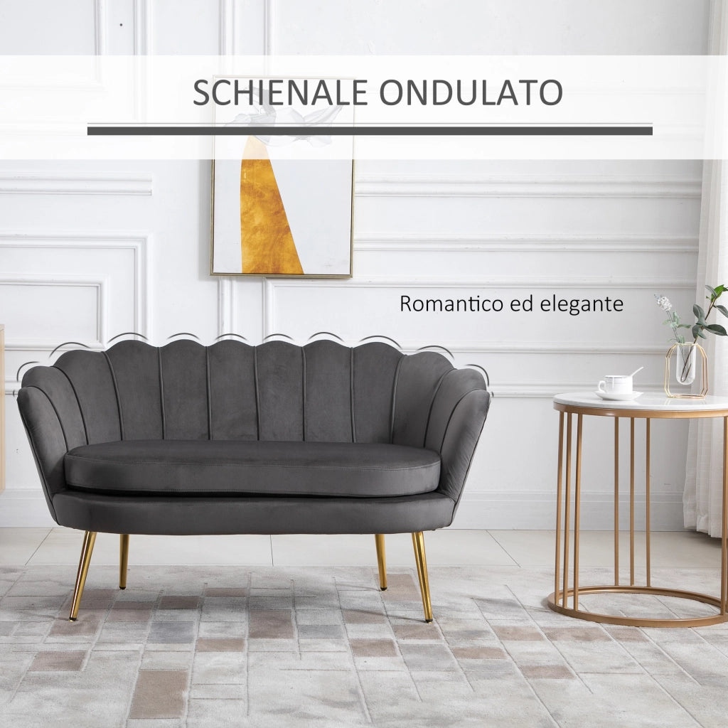 Divano 2 Posti Tessuto Velluto Imbottito ¨C Zephmum ¨C Grigio 133x63x75