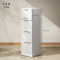 Mobile per ufficio in legno con 4 cassetti e serratura, barre di sospensione regolabili, 40 x 40 x 131 cm, Bianco