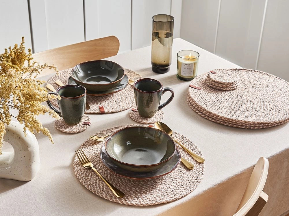 Set di 12 tovagliette e sottobicchieri in iuta naturale fatti a mano 35/10 cm naturale stile boho