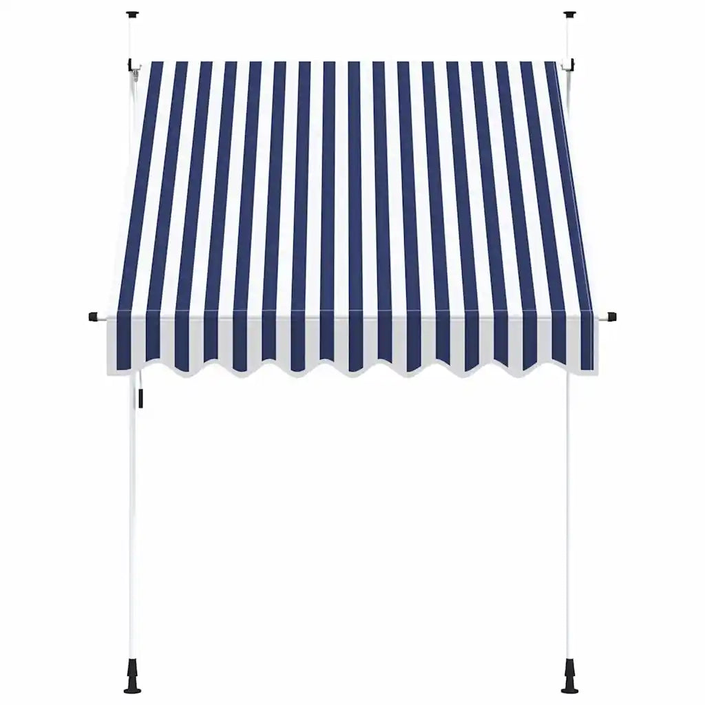 Tenda da Sole Retrattile Manuale-Tenda parasole per Patio 200 cm a Strisce Blu e Bianche