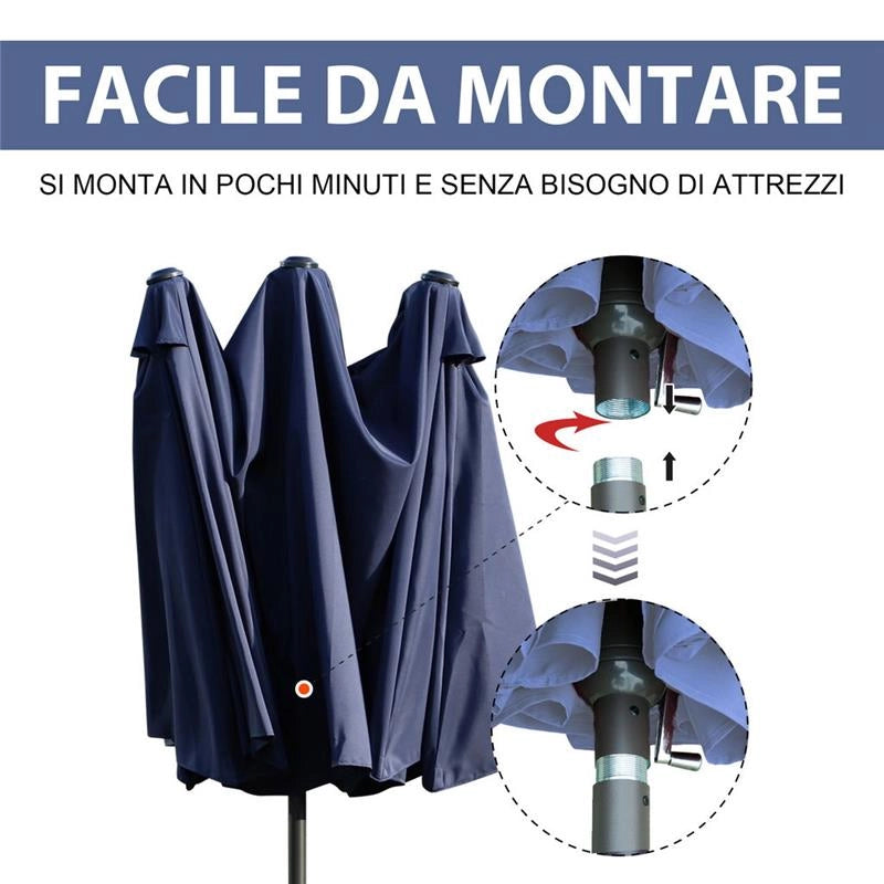 OMBRELLONE DOPPIO TETTUCCIO DA ESTERNO 460 X 270 X 240 BLU
