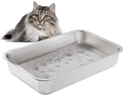 Cassetta per gatti e conigli in acciaio inossidabile, 60x40x10cm, con trattamento antismog, rivestimento antistick, facile da pulire, non curva, inossidabile, bordi alti, piedini in gomma antiscivolo argentati.
