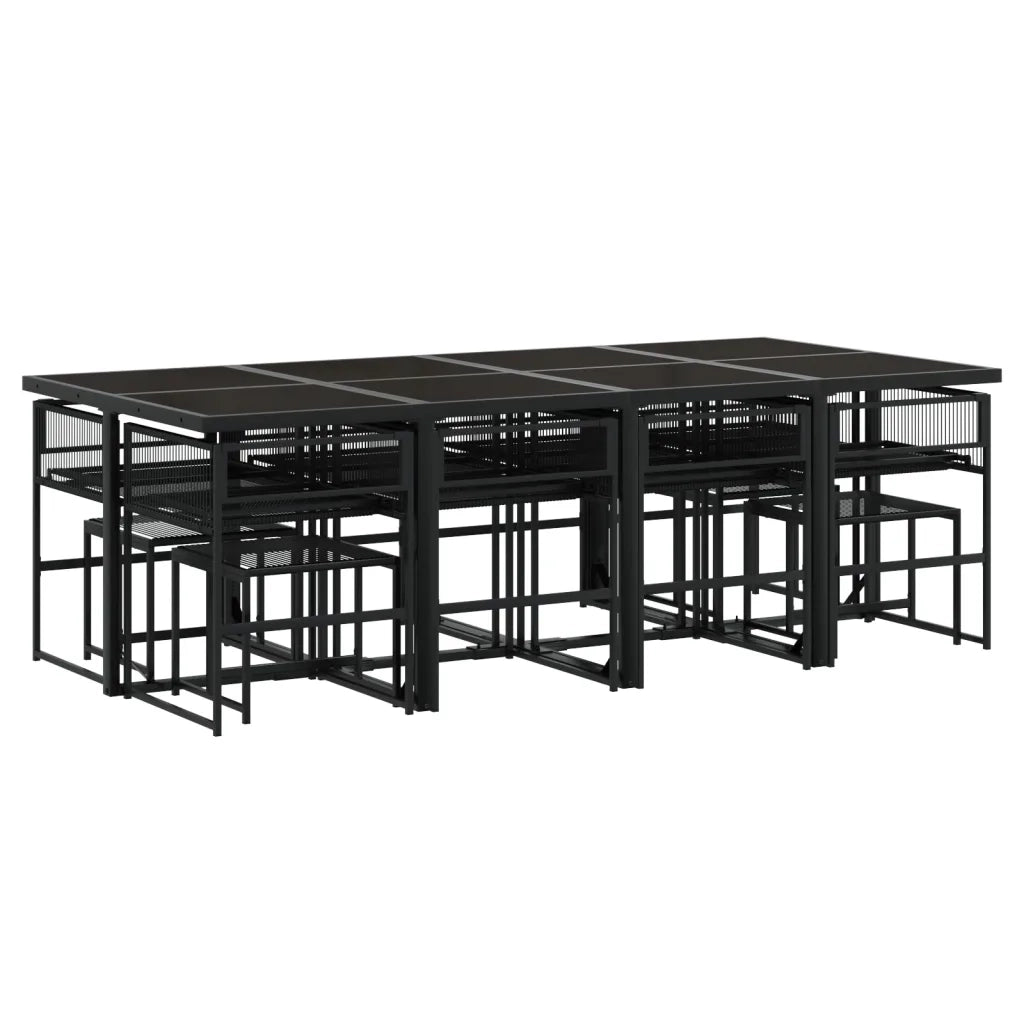 vidaXL Set da Pranzo da Giardino 13pz con Cuscini Nero in Polyrattan