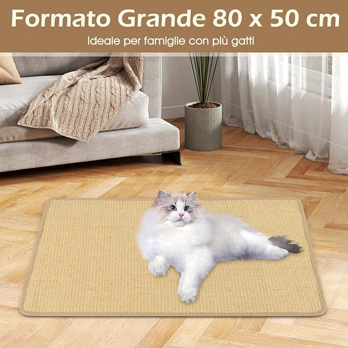 2 Tiragraffi per Gatti 80 x 50 cm, Tappeto Tiragraffi per Gatti in Sisal Naturale da Pavimento o da Parete, Proteggono Tappeti, Tessuti, Divani e Poltrone