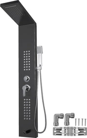 Pannello di illuminazione LED per doccia - Set di doccia - Nero - Sistema di doccia completo - Doccia a testa e mani - Doccia con massaggio - Rubinetto - Doccia a pioggia per la camera da bagno - Doccia a cascata con rubinetto di pioggia