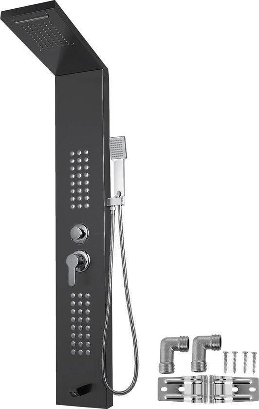 Pannello di illuminazione LED per doccia - Set di doccia - Nero - Sistema di doccia completo - Doccia a testa e mani - Doccia con massaggio - Rubinetto - Doccia a pioggia per la camera da bagno - Doccia a cascata con rubinetto di pioggia