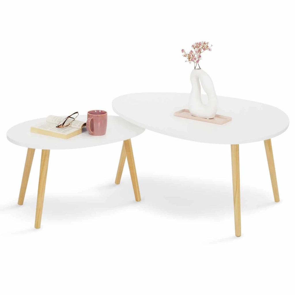 IDMarket - Set di 2 tavolini nidificanti GAIA laccato bianco scandinavo