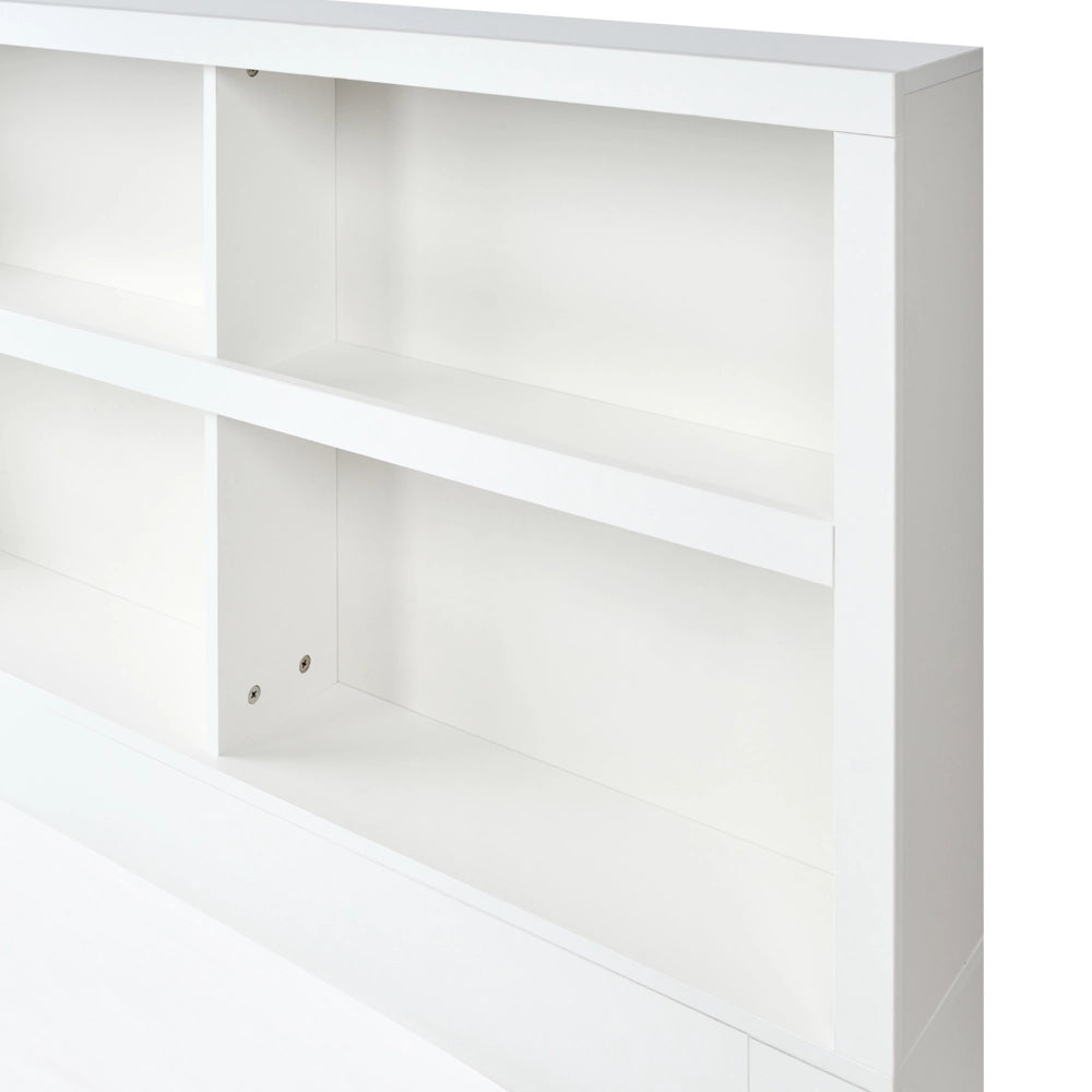 Letto matrimoniale in legno con contenitori a 2 cassetti e ripiani bianco 180 x 200 cm stile minimalista