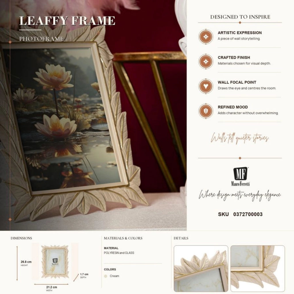 Cornice portafoto Leaffy in resina crema 15x20