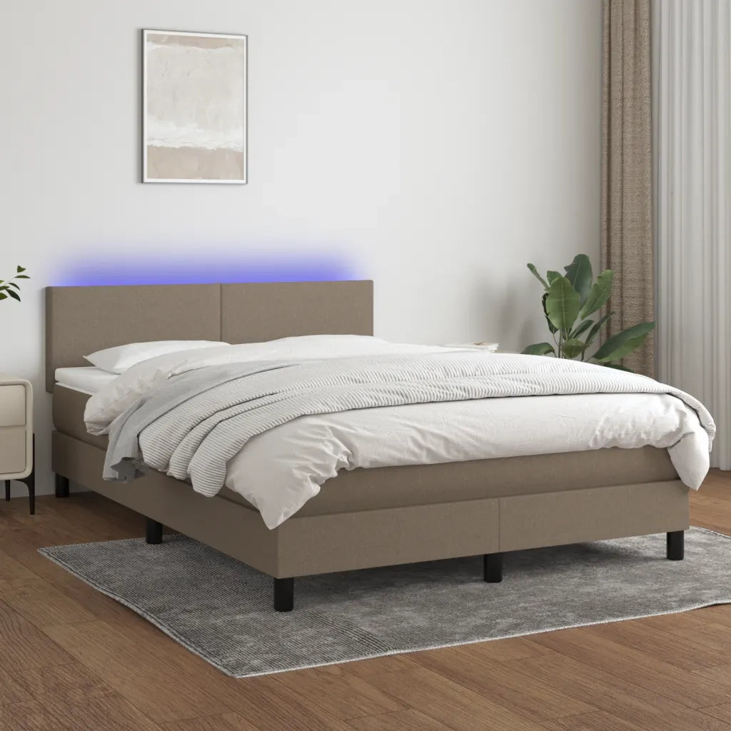 Letto a Molle con Materasso e LED Tortora 140x190 cm in Tessutocod mxl 98774
