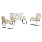 Set da Pranzo per Giardino 3 pz | Set Salotto da Giardino Marrone e Crema polyrattan